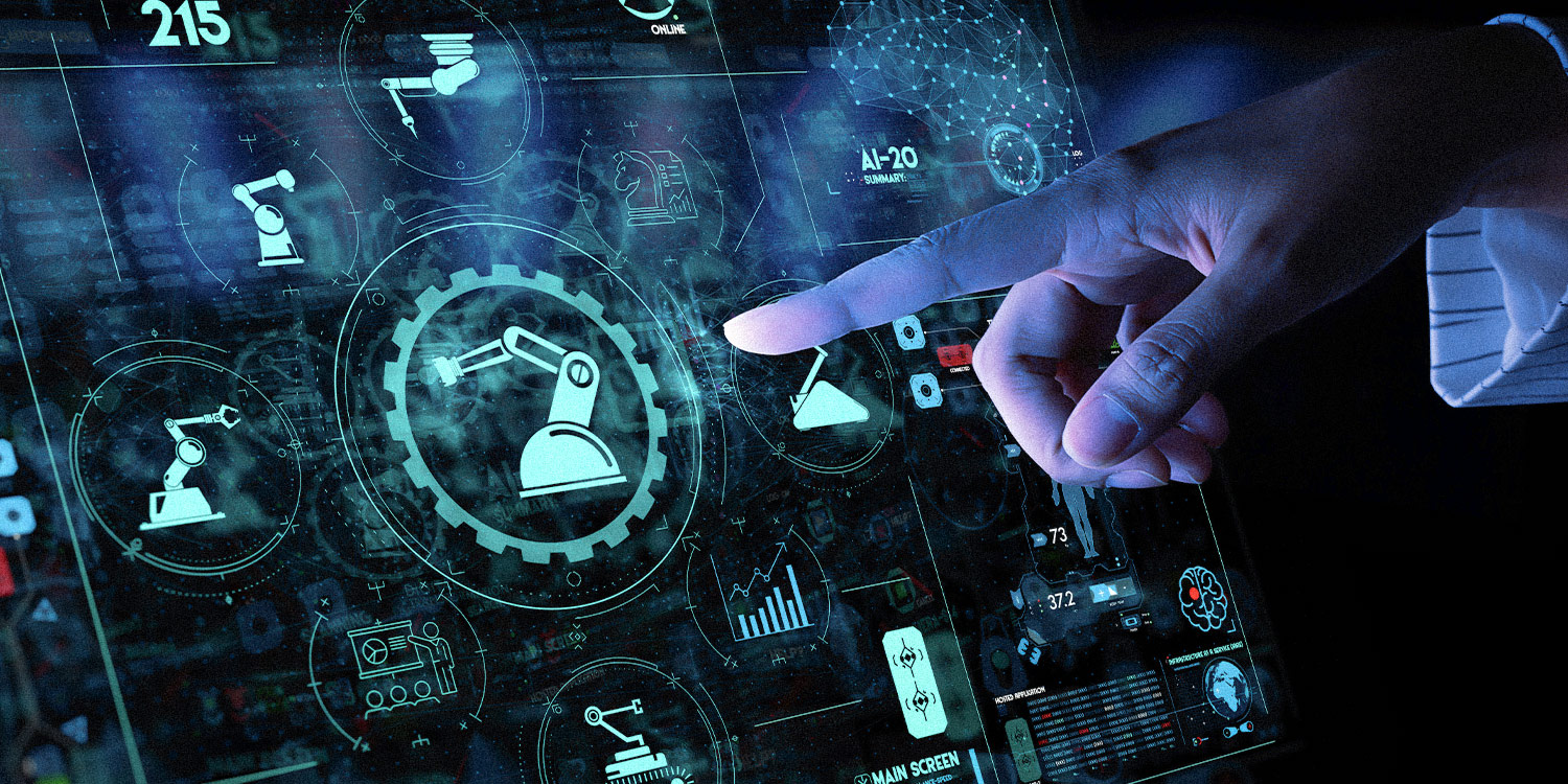 Abstract digital illustration consisting of groupings of dots resembling datapoints