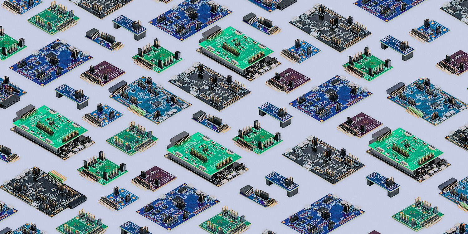 Multiple printed circuit boards arranged in a pattern